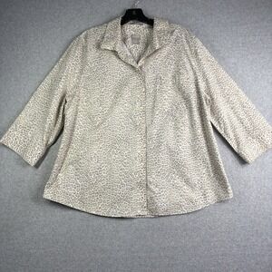 Chicos 3 Tunic Top Women's XL No Iron Button Up Cheetah Animal Print 3/4 Sleeve